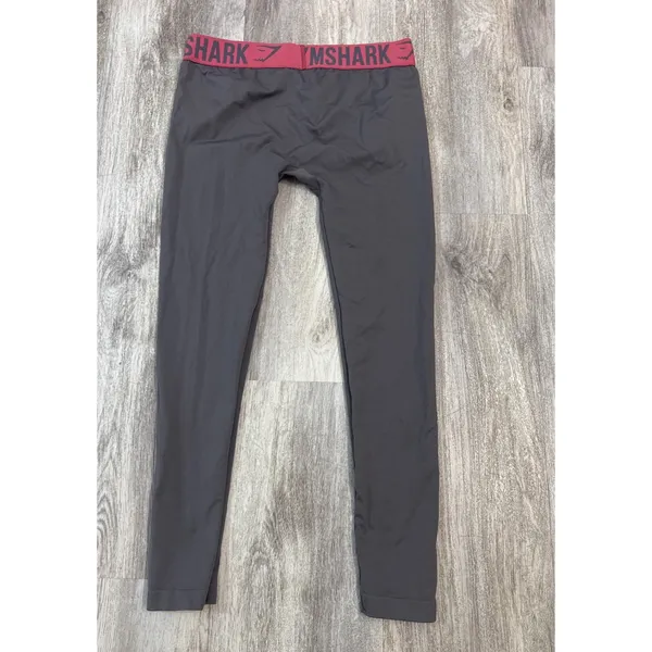 Gymshark Womens‎ Seamless High Rise Leggings Gray Burgundy Logo Waistband Medium - Image 2