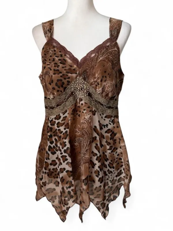 Y2K Leopard Boho Fairy Top Brown Size L - Image 5
