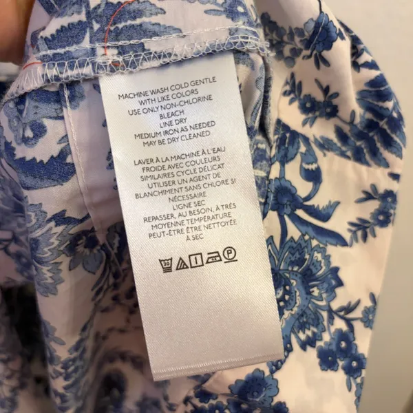 Anthropologie Somerset Maxi Dress XS Blue White Floral Tiered Smocked Waist - Image 9