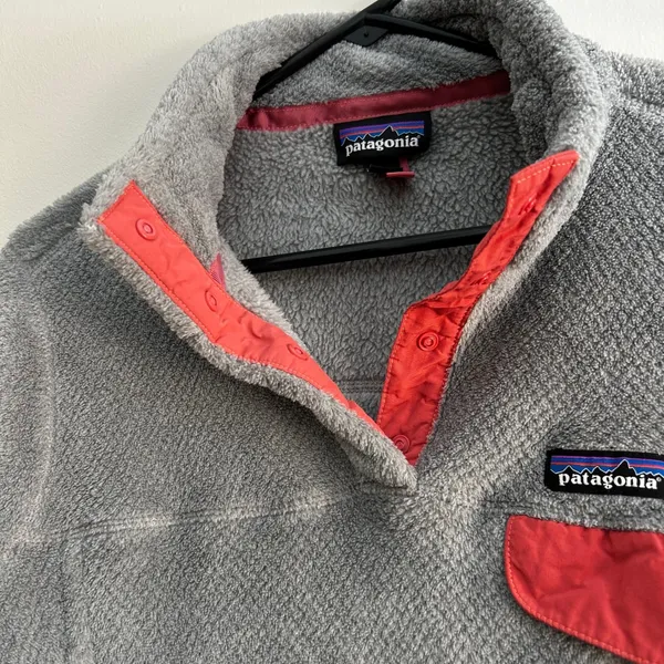 Patagonia‎ Re-Tool Snap-T Fleece Pullover Gray Coral Pink Polartec Womens Large - Image 4
