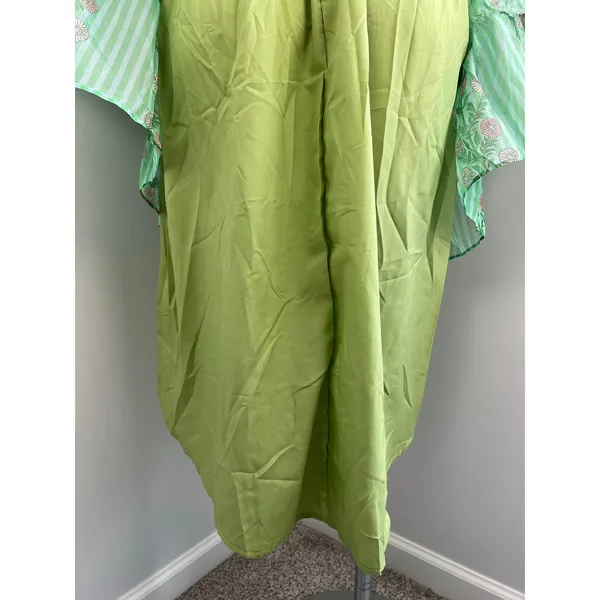 Women's Green Sheer Floral Ruched Tiered Ruffle Garden Party Whimsical Dress - Image 5