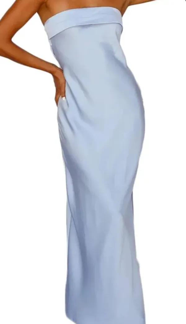 Peppermayo Blue Strapless silky Dress - Image 2