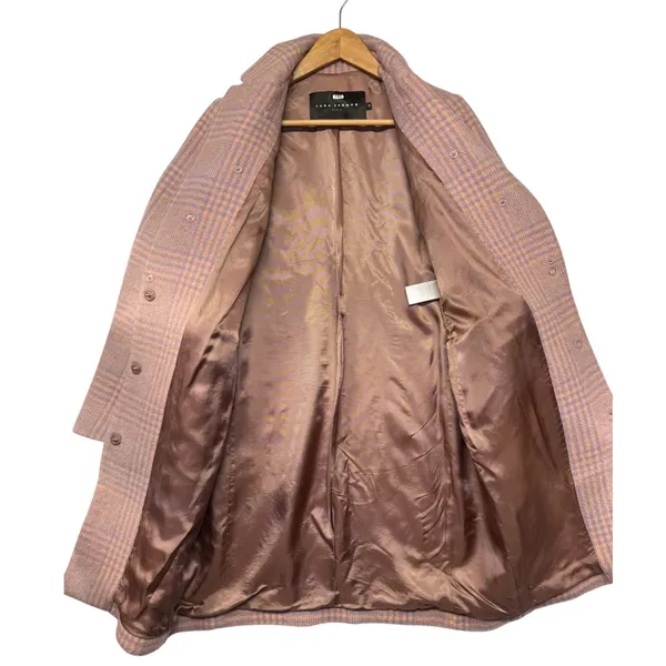 Tara Jarmon Paris Plaid Wool Blend Coat Pink Orange Size 34 French EU 34 US 2-4 - Image 5
