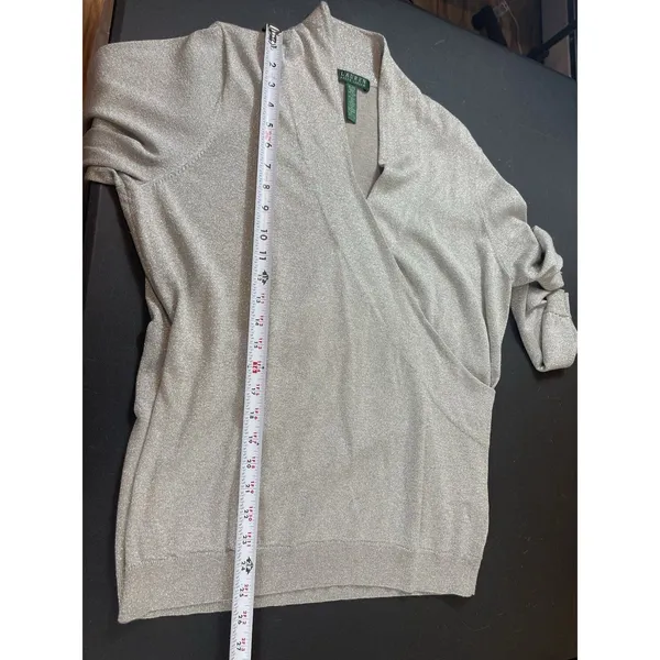Lauren Ralph Lauren Faux Wrap Silver Shimmer Silk Blend Long Sleeve Sweater XL - Image 6
