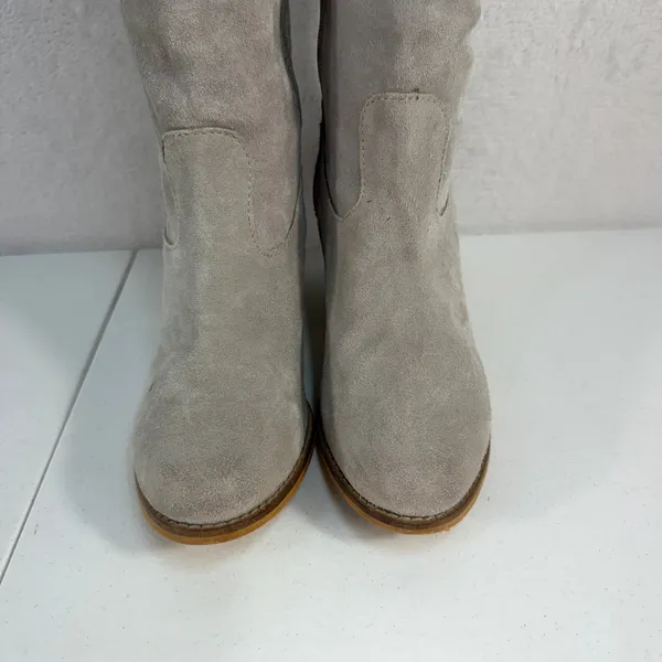 Diba True 7.5 M Leg Up Over the Knee Boots Suede Leather Block Heel Grey Boho - Image 6
