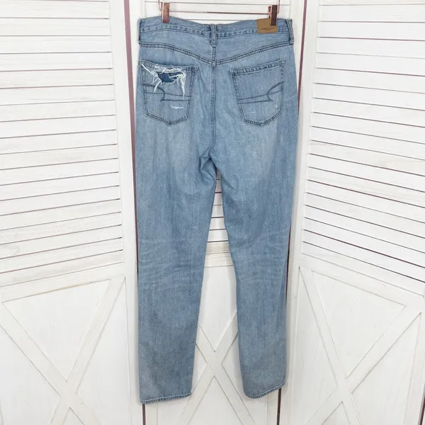 American Eagle Jeans Women 10 Vintage High Rise Slim Distressed Patch Straight‎ - Image 2