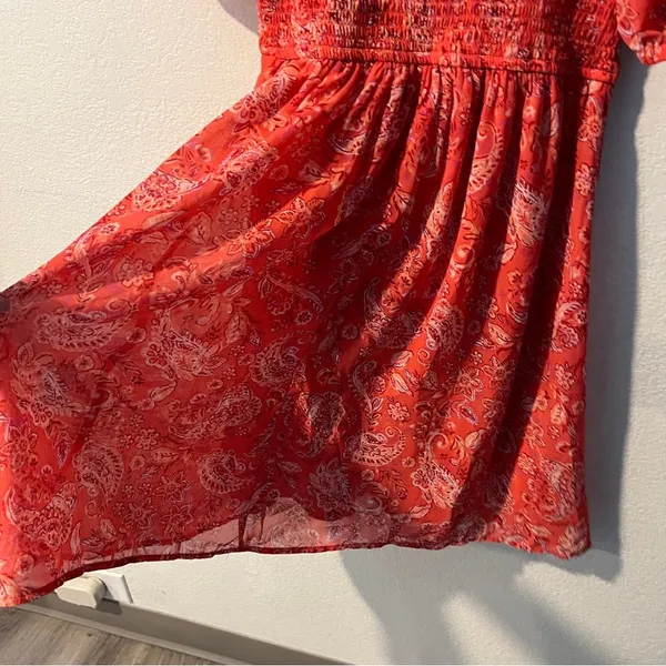 Sincerely Jules Vibrant Coral Paisley Print Chiffon Sweetheart Mini Dress Size S - Image 8