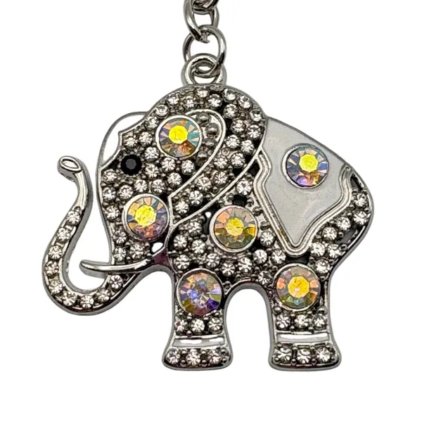 Elephant Keychain OS Silver Rhinestone Crystal Charm Accessory Bag Tag Bling New - Image 2
