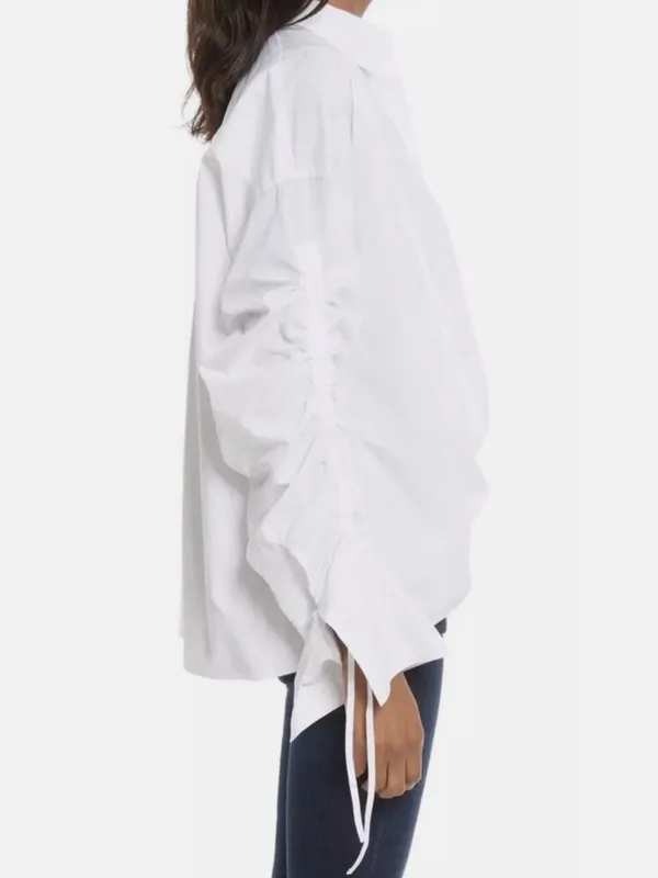 Free People Cotton Brown Eyed Girl White Poplin Ruched Tie Sleeve Shirt S - Image 4
