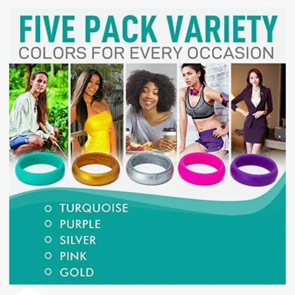 NEWEveryRing Women Silicone Wedding Band or Engagement Ring | Pack of 5 Active - Image 3