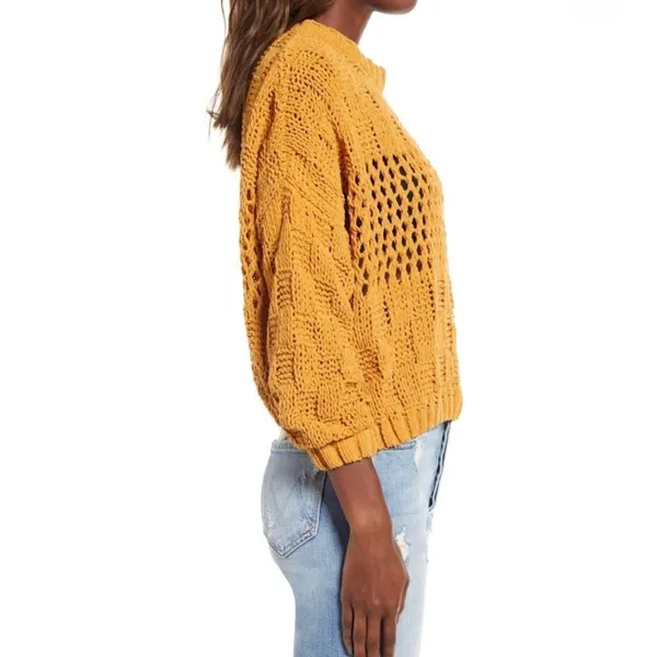 NWT Billabong Onward We Go Chenille Sweater Mustard L - Image 7