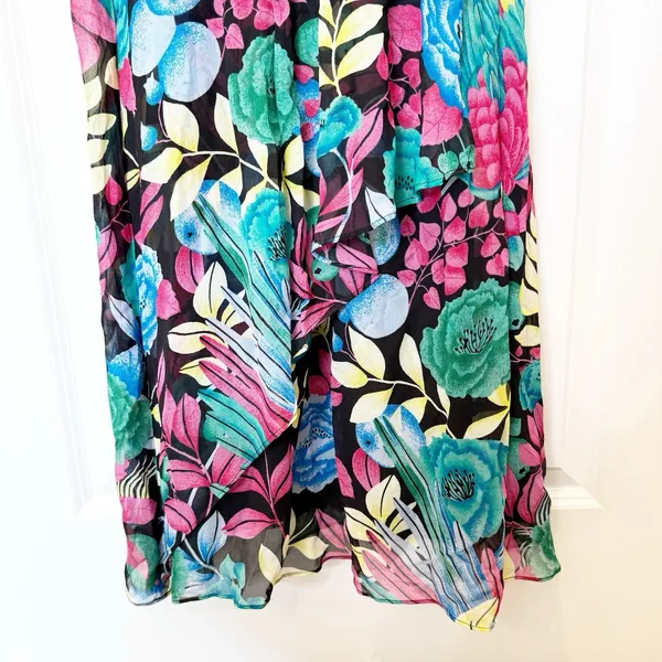 Anthropologie Cupro Faux Wrap Maxi Dress Size 0 Floral‎ Resort Tropical Vacation - Image 3