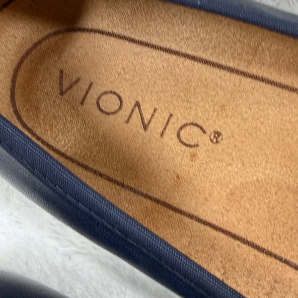 Vionic Minna Navy Blue Leather Cap Toe Ballet Flats Orthotic Bow Shoes 7 - Image 2