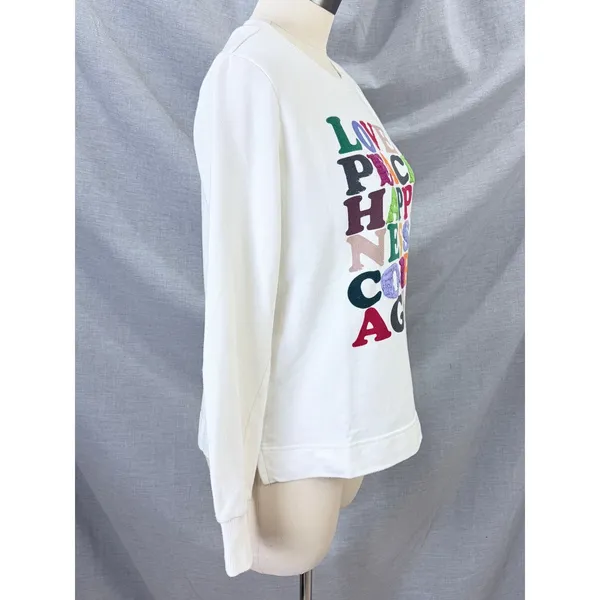 Garima Dhawan‎ Anthropologie Love Peace Happiness Courage Sweatshirt White XS - Image 2