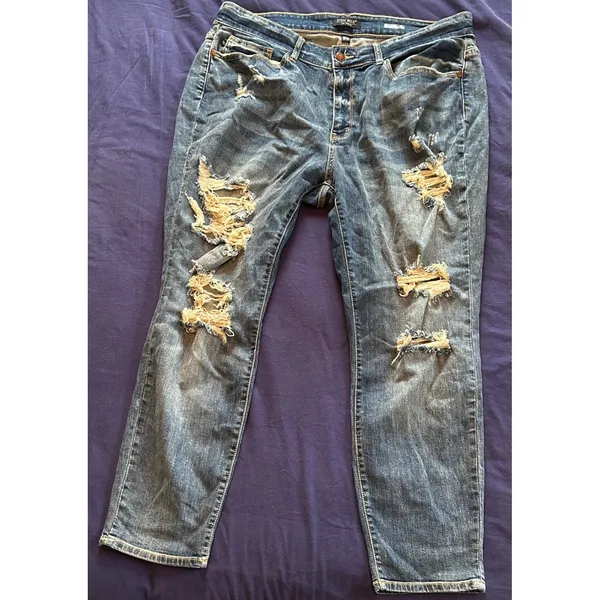 Judy Blue Los Angeles Boyfriend Fit Distressed Ripped Jeans Medium Wash 18W - Image 2