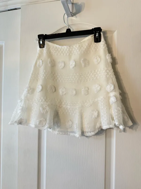 White Pom Pom Mini Skirt - Image 3