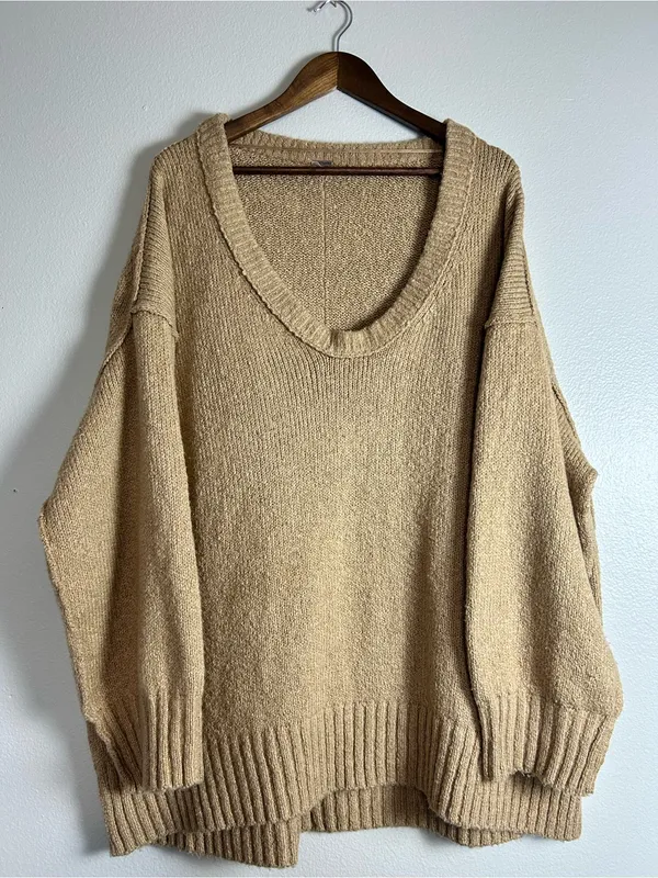 Free People Brookeside Women's Oversized Sweater Tan Size XL - Image 2