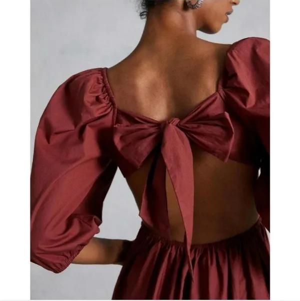 Anthropologie FOREVER THAT GIRL for Cinnabar Puff Sleep Open Back Dress - Image 4