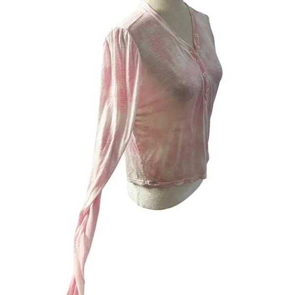 LoveShackFancy Toddy Henley Pure Pink Tie Dye Sheer Long Sleeve Top XS - Image 3