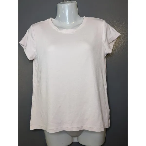 Club Monaco Shirt Womens Large Pink Basic Crew Neck Cropped Stretch Tee Top - Image 2