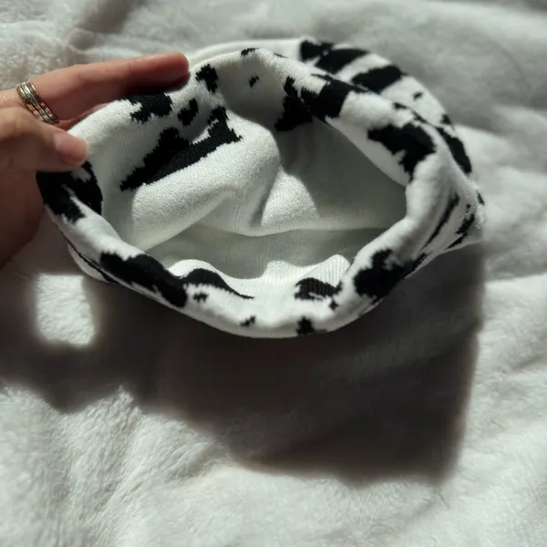 Boutique Cow Print Beanie Western Boho Knit Hat Black White - Image 6