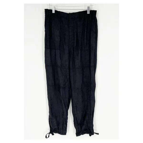 Anthropologie Satin Floral Embossed Tapered‎ Leg Pants Women's S Black - Image 2