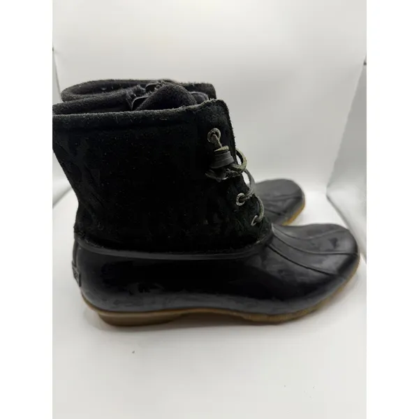 Sperry Saltwater Black Leopard Suede Duck Boots Womens 10 Ankle Rain‎ Boots - Image 6