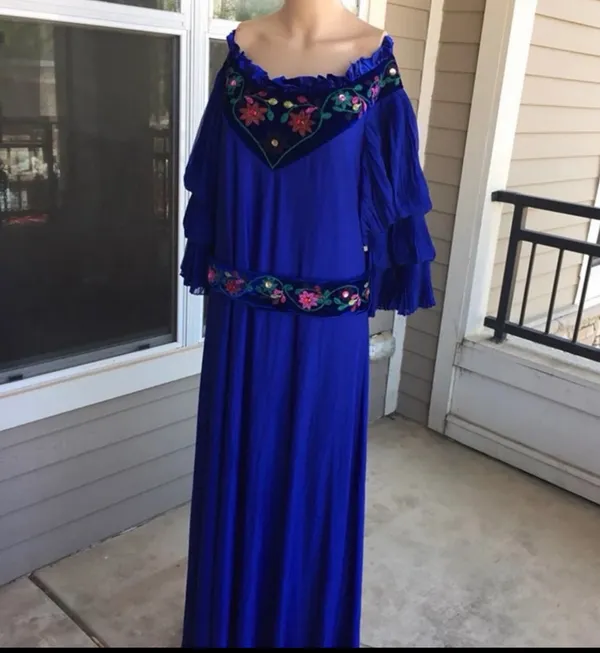 Orizon Fashion galabiya dress Off-Shoulder Royal Blue Embroidered Maxi Dress - Image 5