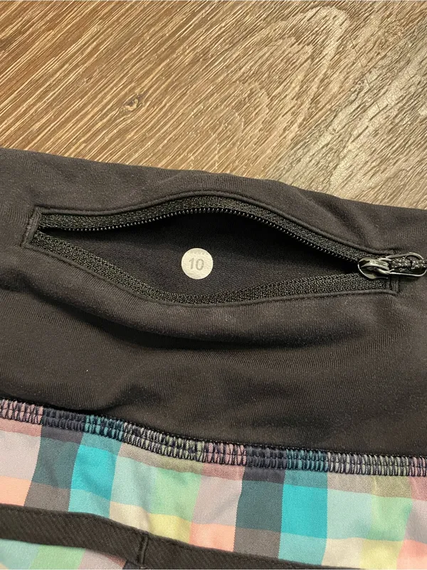 lululemon athletica Run Times Plaid Athletic Shorts Black Pastel Multi Size 10 - Image 6