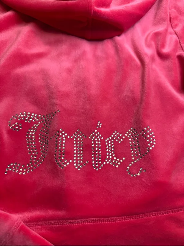 Juicy Couture Hot Pink/silver Velour Zip-Up Y2K Hoodie‎ Size L - Image 5