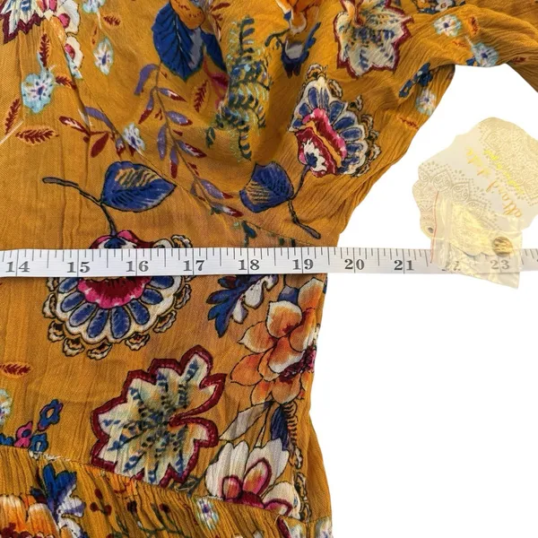 Altar'd State Boho Mini Dress Mustard Yellow Floral Medium Peasant Festival Chic - Image 9