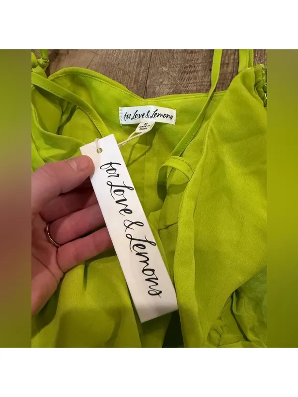 NWT FOR LOVE & LEMONS Lorlai Mini Dress in Lime Green Ruched Dress Medium - Image 5