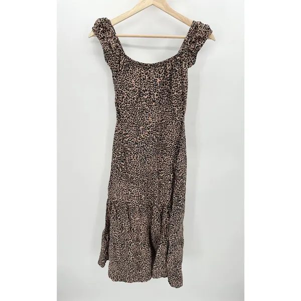 Reformation Toulouse Dress Womens 2 Cream Black‎ Cheetah Print Linen Midi - Image 11