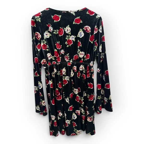 Lovesick Women L 0 Black Velvet Floral Plunge Dress Bell Sleeve Gothic Festival - Image 2
