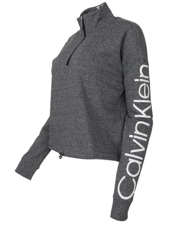 Calvin Klein Heather Grey Half Zip Oversized Crop Pullover Sz Small - Image 3