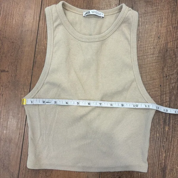 ZARA WOMEN'S RIBBED HIGH NECK TANK CROP TOP SLEEVELESS TAN SIZE M - Minimalist - Image 5