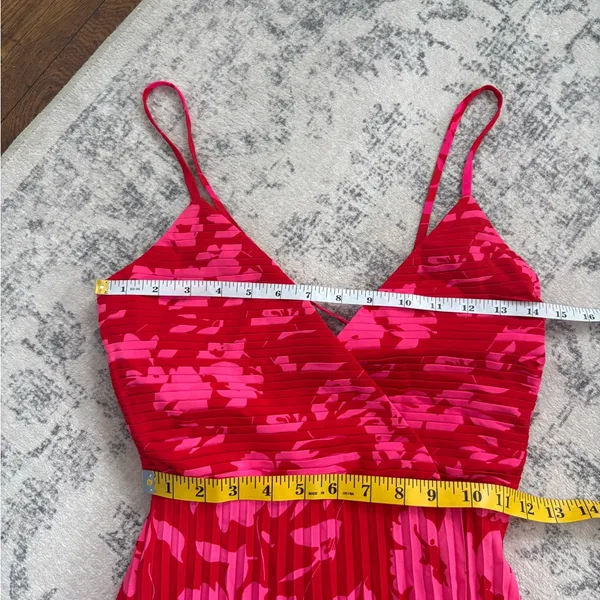 Lulus Vibrant Moment Red and Pink Floral Pleated Lace-Up Midi Dress Size XS NWT - Image 7