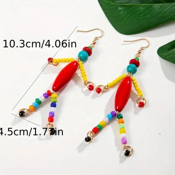 Resin Beaded Dangle Earrings Ethnic Bohemian‎ Style Perfect for Parties & Casual - Image 5