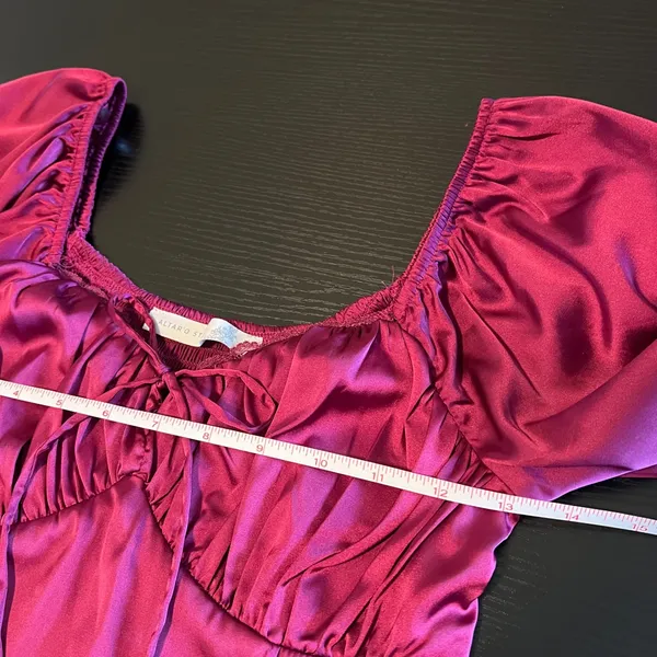Altar'd State Satin Corset Top Crush Berry Smocked Balloon Sleeve XS Babydoll - Image 9