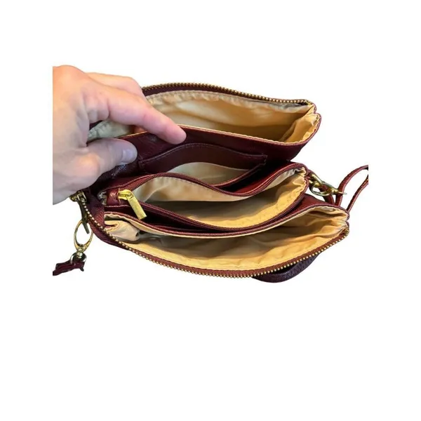 Wine Red faux leather Crossbody Bag With Gold Accents & Adjustable Strap Wine Re - Image 5