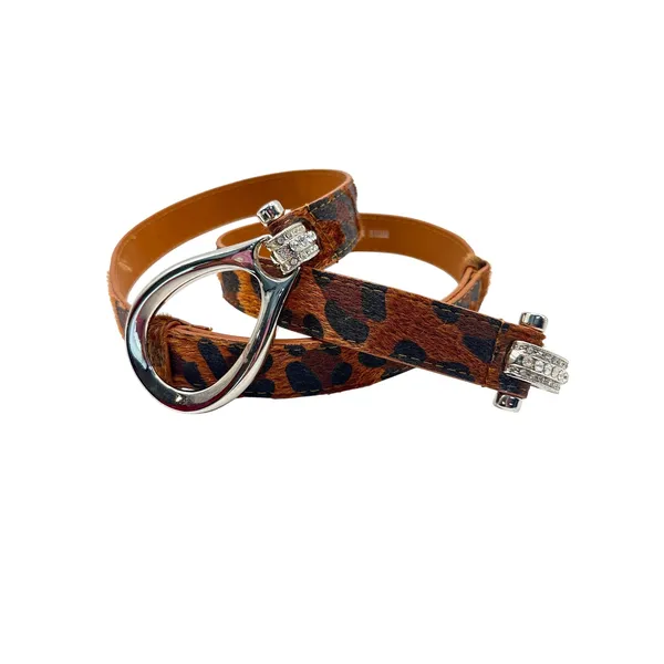 Leopard Calf Hair Belt Rhinestone Stirrup Buckle Horseshoe‎ Animal Print OS - Image 9