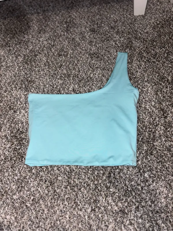 One shoulder blue silk shirt Size M - Image 3