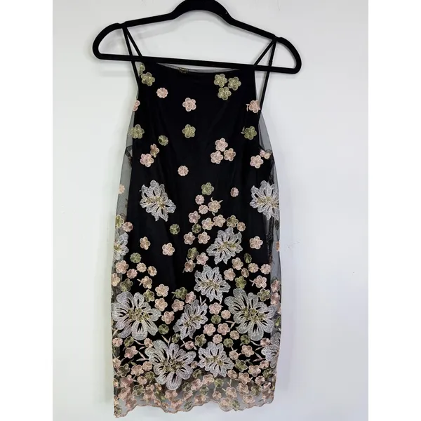 Backstage Marrakech floral embroidered Black Mesh dress Size Medium - Image 2