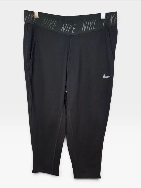 Nike Dri-FIT Black Cropped Athletic Pants Sweatpants Logo Waistband MEDIUM - Image 2