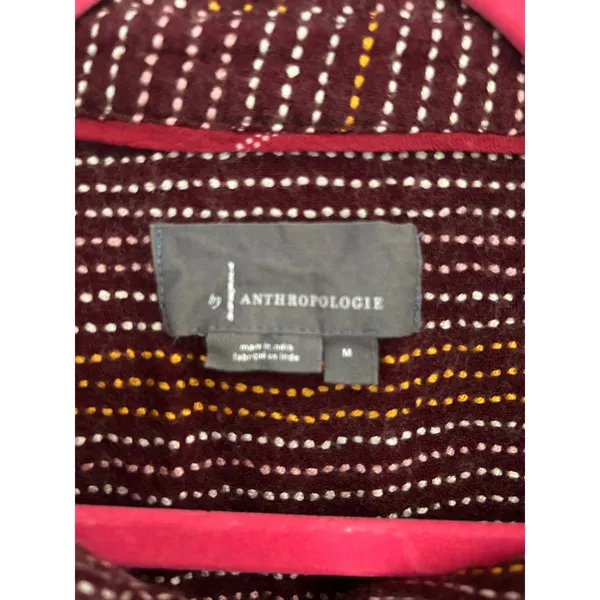 Anthropologie Burgundy Striped Button Back Long Sleeve‎ Shirt Womens Medium - Image 2