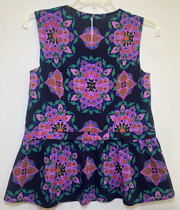 J. Crew Navy Colorful Damask Mirror Image Peplum Hem Top Tank Blouse Size 2 - Image 6