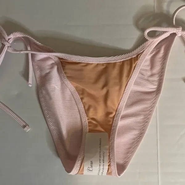 J Crew Pink Ribbed Curved‎ Waist Cheeky Bikini Bottom - Small - Style BE805 - Image 4