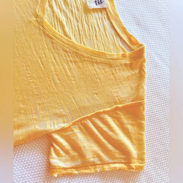 FREE PEOPLE We The Free Burnout Boyfriend T-shirt Yellow Short Sleeve CutOut Tee - Image 13