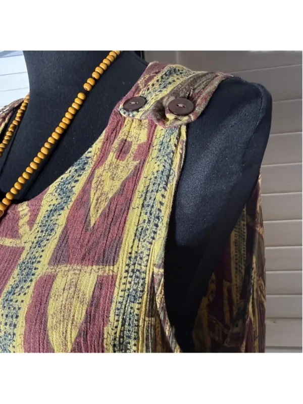 Vintage 90s boho maxi dress brown green ethnic art Western hippie Southern 12 L - Image 6