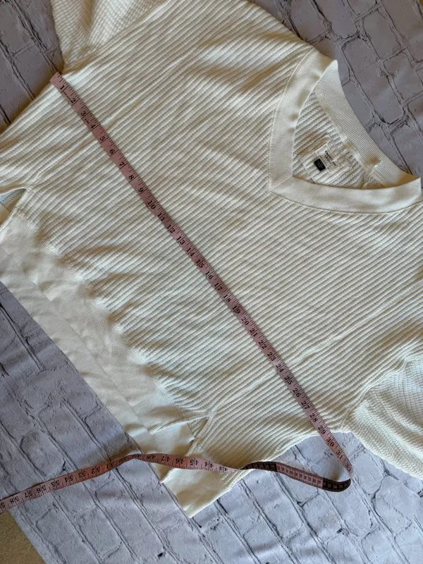 American Eagle Top Womens Large Thermal Oversized White V-neck Waffle Knit Shirt - Image 6